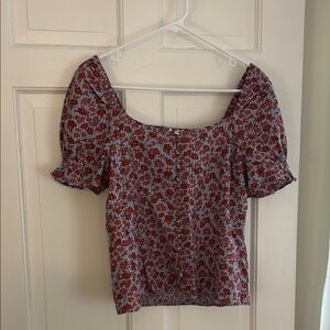 Madewell Red Floral Puff Sleeve Blouse